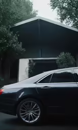 black car sitting in front of a house