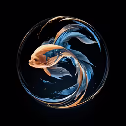a goldfish in a round glass sculpture with water ripples