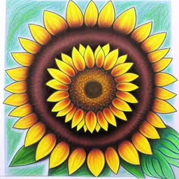 an illustration of a sunflower on a white background,a drawing of a large sunflower