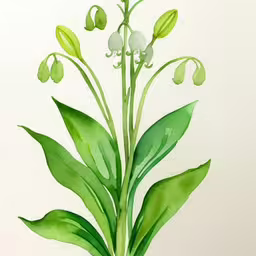 a drawing shows the thin green stem and white flowers