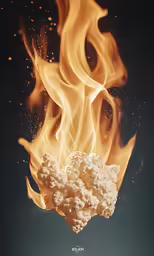 popcorn is being cooked on fire over a cup of coffee