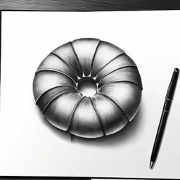 a drawing of a piece of metal is next to a pen