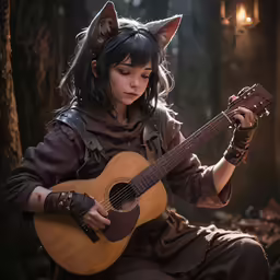 a person dressed in a cosplay with an animal hat and guitar