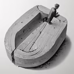 a small child standing on the edge of a wooden boat