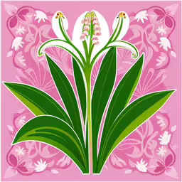 lilys on pink background with leaves and paisley,a floral card with lily - of - the - valley flowers