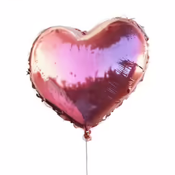 a pink heart shaped foil balloon suspended in the air