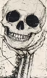 a black and white drawing of a skull