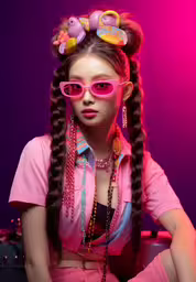 a beautiful woman with pink glasses and long braid,young girl with pink glasses posing for a photo