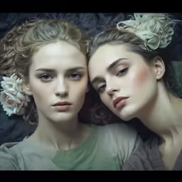 two women pose with their faces close together