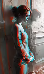 this is a digital painting of a girl with blue and orange colors