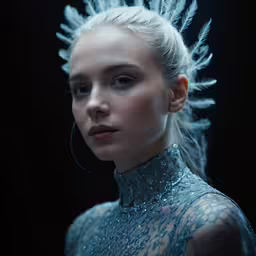 this woman is dressed in silver jewelry