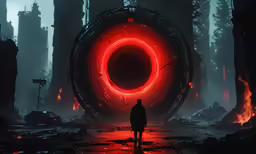 a man walking through a large industrial tunnel