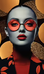 a mannequin with red face, black dress and black jacket