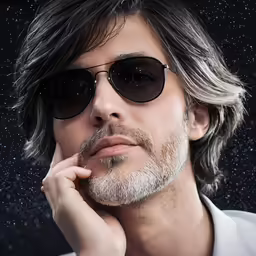 the man with glasses is standing in front of the camera
