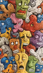 several masks are in a pattern on paper