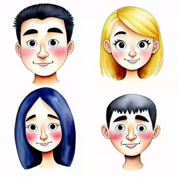a number of people with different colored hair,six faces showing different types of people
