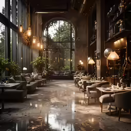 a restaurant is filled with many tables and couches