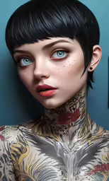 a close up shot of a woman with tattoos