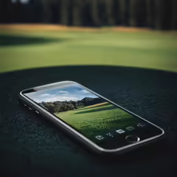 a cell phone is sitting on the table next to a green