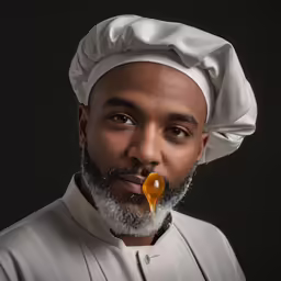 a chef with a beard and a white shirt