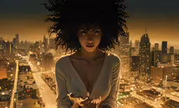 the woman in the white top is standing with her arms outstretched