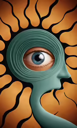 a blue human eye and some other things in it