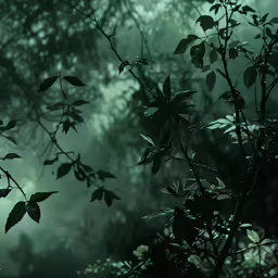 leaves of various trees in a dense green forest