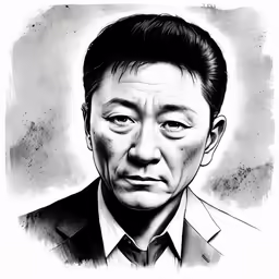 an ink drawing of a man wearing a suit and tie