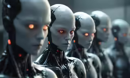 many alien like human being standing together in an array