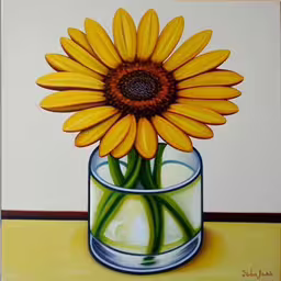 the painting of a flower in a vase contains water