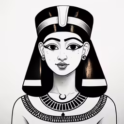 the egyptian girl with long hair has large blue eyes