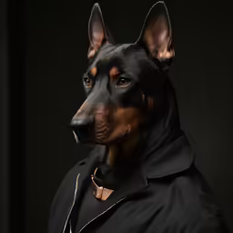dog posing for picture wearing a coat and looking into the camera