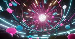 a brightly lit circle with balloons floating in it