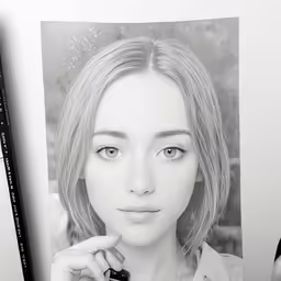 a young woman holding up her fingers next to a picture