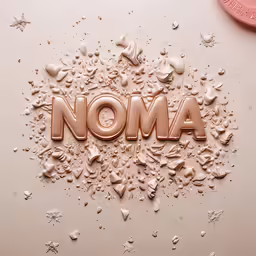 word in 3d type with various small objects around it