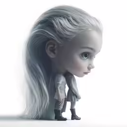 the face of a child with gray hair is shown in a poster