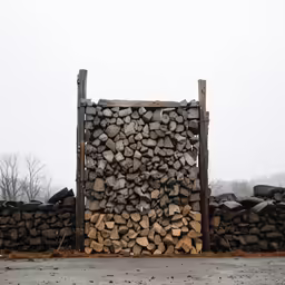 a big pile of wood next to a big piece of wood
