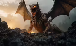 a big dragon is about to strike on rocks