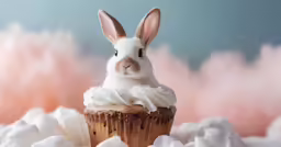 a rabbit head sticking out of a cupcake
