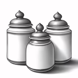 three white canisters and one has an open lid