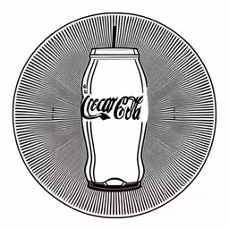 a coca cola logo on a white background,a black and white illustration of a can of soda,an advertisement featuring the logo for a coca - cola company,a black and white illustration of a coca cola bottle,the coke cola is in a circle