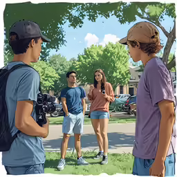 several people are on a grass field