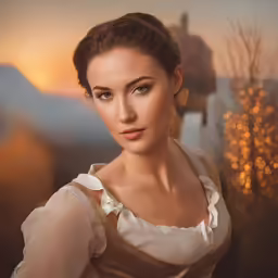 a woman in a white dress sitting outside