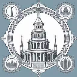the capital building with a few smaller monuments,the building is surrounded by icons