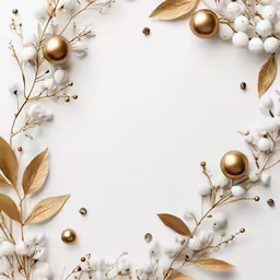 the white and gold decorations are arranged together
