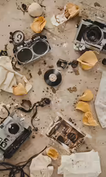 a collection of old objects that have been left on the ground