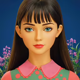 a doll is sitting next to some pink flowers