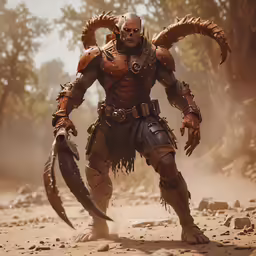 a big heavy man in a costume playing in the dirt