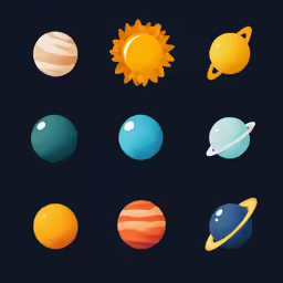 solar system, including several planets and other objects