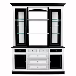 black and white glass cabinet with mirror doors